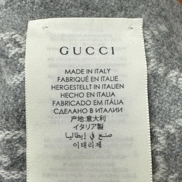 Auth Gucci Grays GG Supreme Monogram Cashmere Wool Blend Muffler Scarf Stole